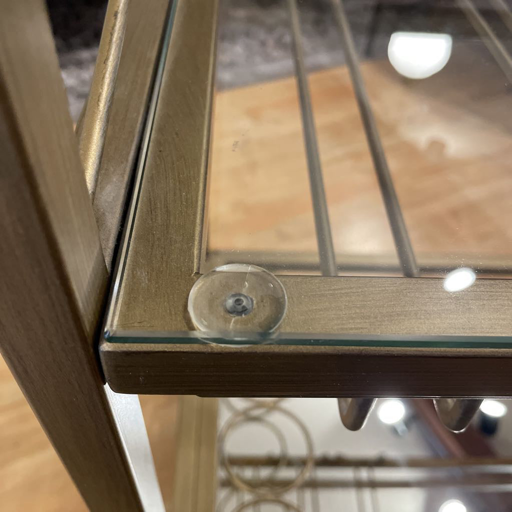 Brushed Gold Bar Cart w/ Glass Shelf and Mirror Bottom