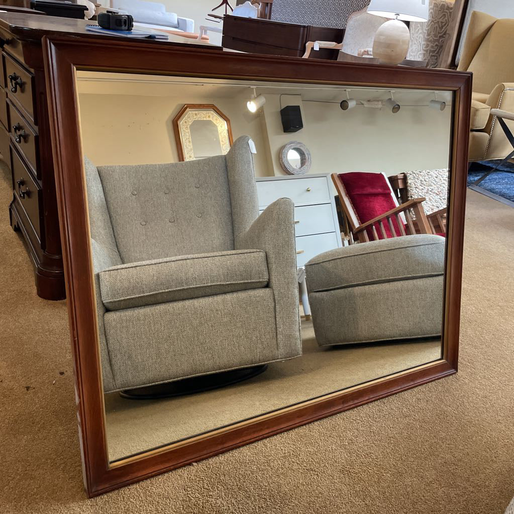 Warm Tone Wood w/ Gold Border Wall Mirror