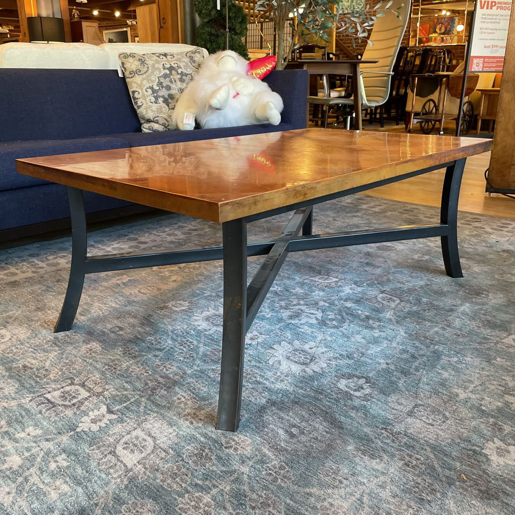 Copper Top Coffee Table w/ Black Metal Base