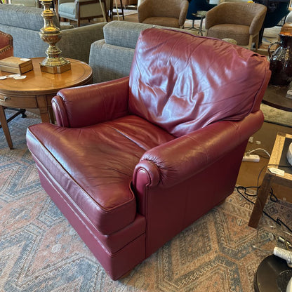 Red Leather Ethan Allen Armchair W/Ottoman