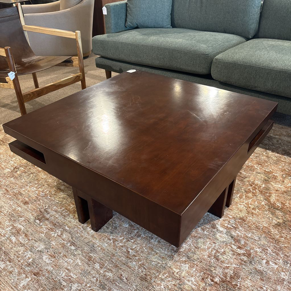 Modern Dark Wood Square Coffee Table