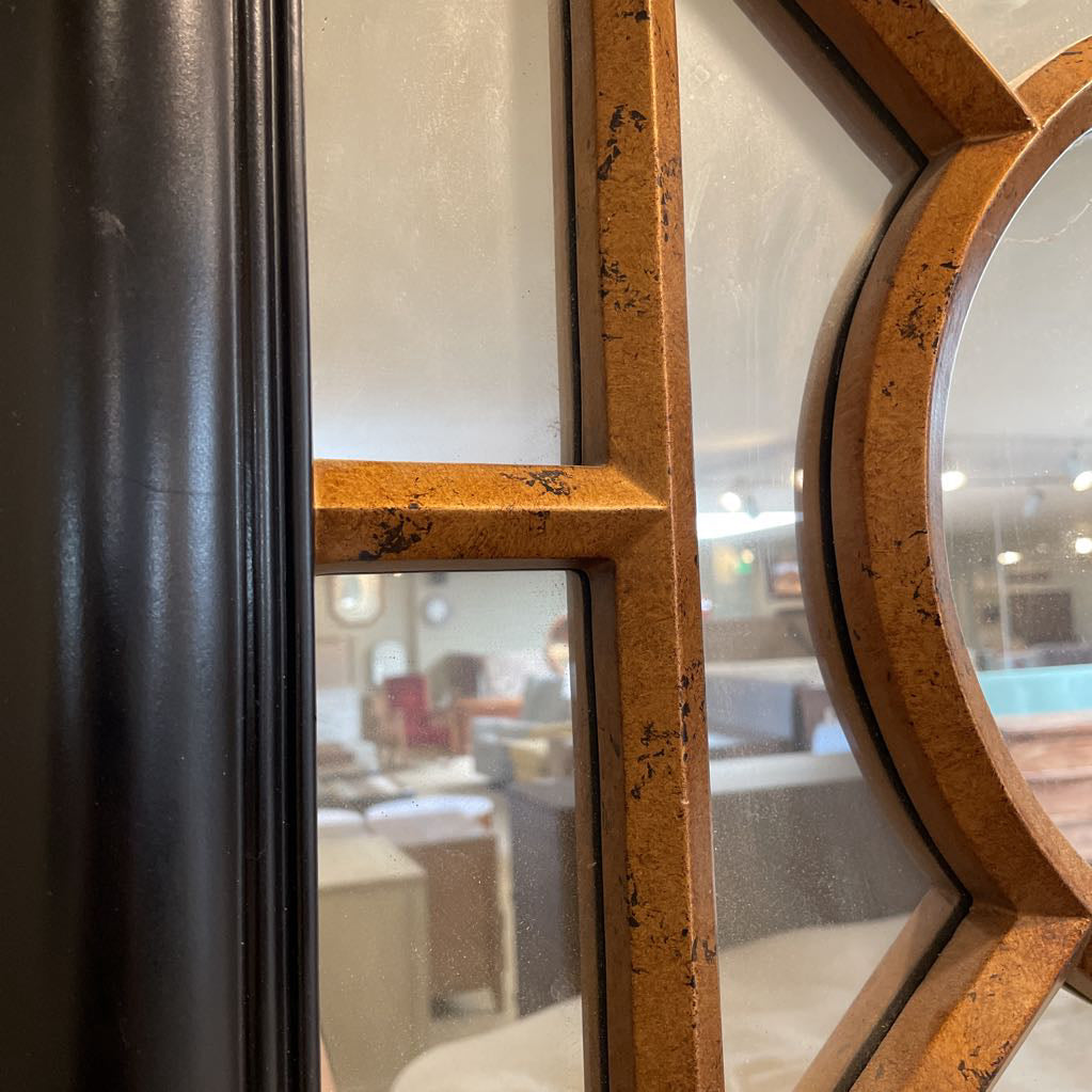 Square Mirror with Matte Gold Design Overlay AS IS