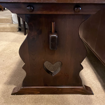 Dark Oak Trestle Desk w/ Stationary Cubbies & Carved Heart Legs C DESKS