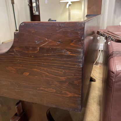 Dark Oak Trestle Desk w/ Stationary Cubbies & Carved Heart Legs C DESKS