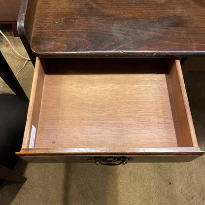 Dark Oak Trestle Desk w/ Stationary Cubbies & Carved Heart Legs C DESKS