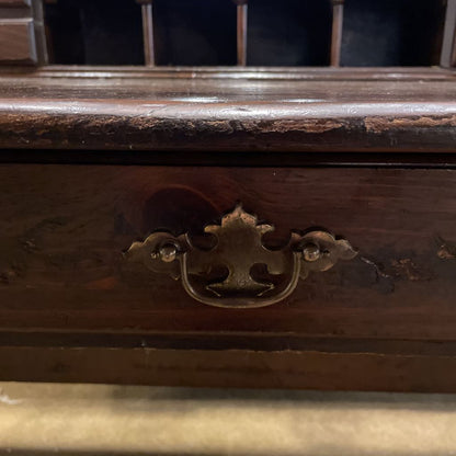 Dark Oak Trestle Desk w/ Stationary Cubbies & Carved Heart Legs C DESKS