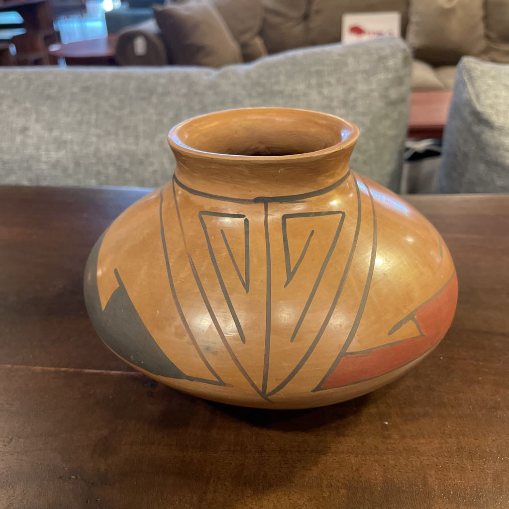 Signed SW Ecru & Black Pottery Vessel UNIQUE FINDS