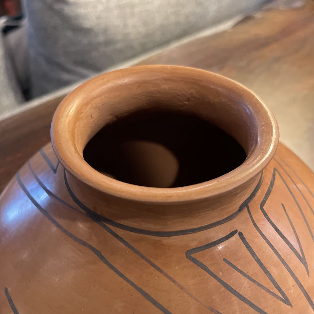 Signed SW Ecru & Black Pottery Vessel UNIQUE FINDS