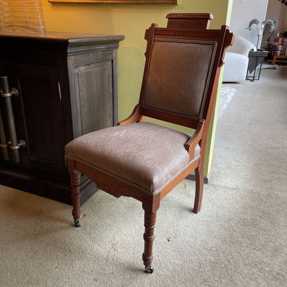 Eastlake Style Zebra Stripe Brown Upholstry Carved Wood Dining Chair
