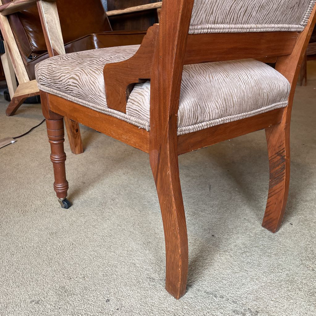 Eastlake Style Zebra Stripe Brown Upholstry Carved Wood Dining Chair
