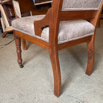 Eastlake Style Zebra Stripe Brown Upholstry Carved Wood Dining Chair
