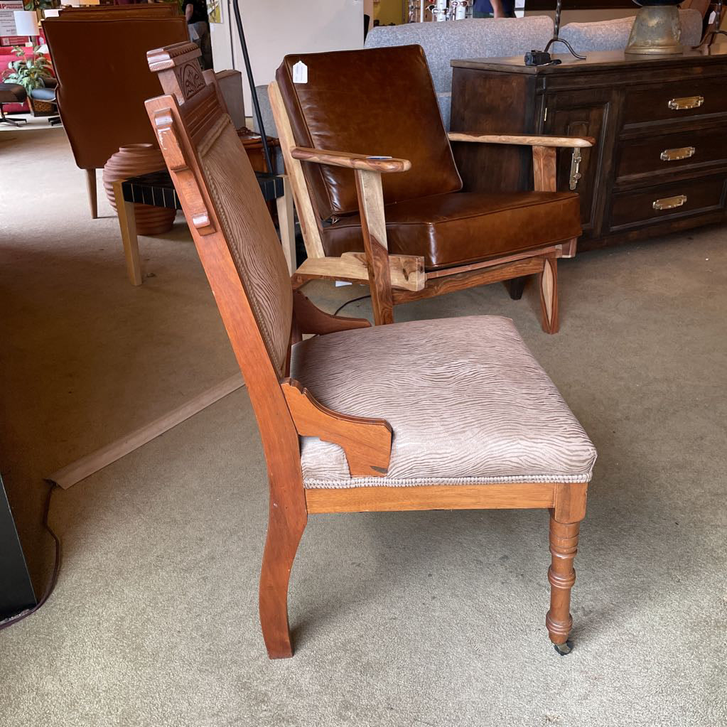 Eastlake Style Zebra Stripe Brown Upholstry Carved Wood Dining Chair