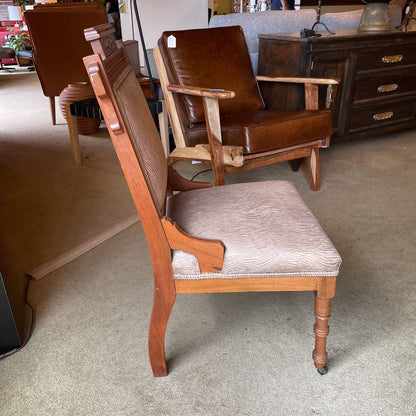 Eastlake Style Zebra Stripe Brown Upholstry Carved Wood Dining Chair