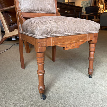 Eastlake Style Zebra Stripe Brown Upholstry Carved Wood Dining Chair
