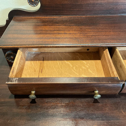 Dark Wood W/ Carved Column 4 Wide Drawers Highboy Dresser w/ Additional Top Drawers