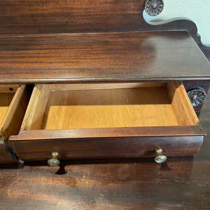 Dark Wood W/ Carved Column 4 Wide Drawers Highboy Dresser w/ Additional Top Drawers