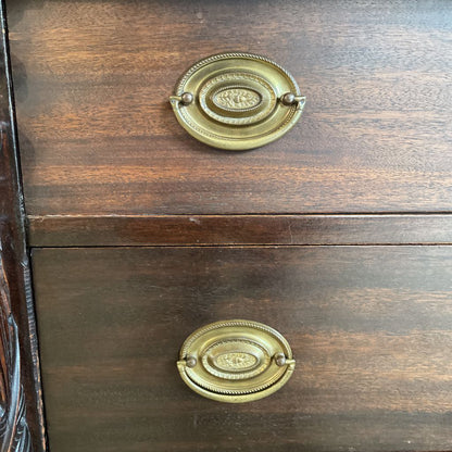 Dark Wood W/ Carved Column 4 Wide Drawers Highboy Dresser w/ Additional Top Drawers