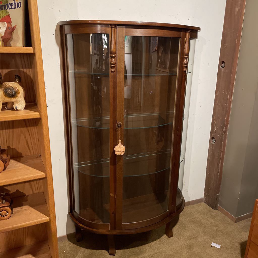 4 Tier Glass Shelf Turn Wood Accent Curio Cabinet
