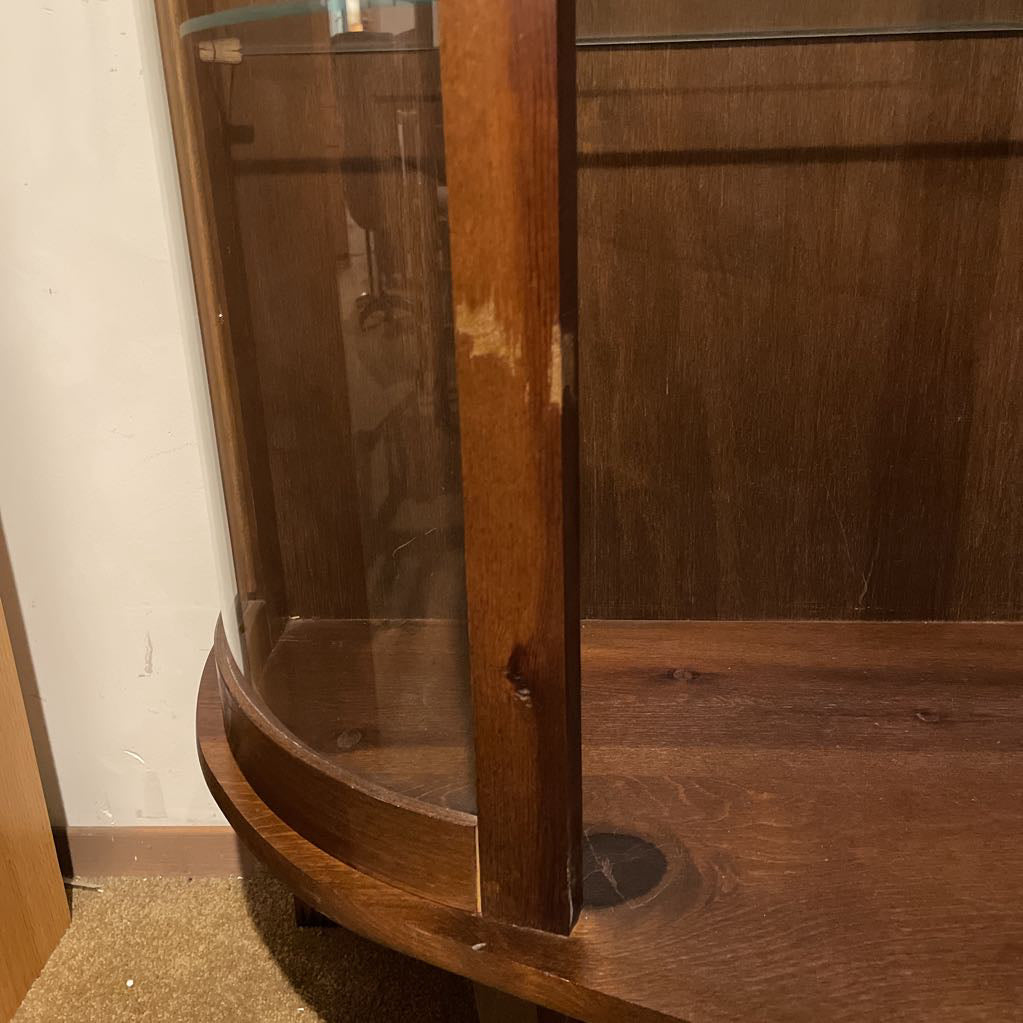 4 Tier Glass Shelf Turn Wood Accent Curio Cabinet