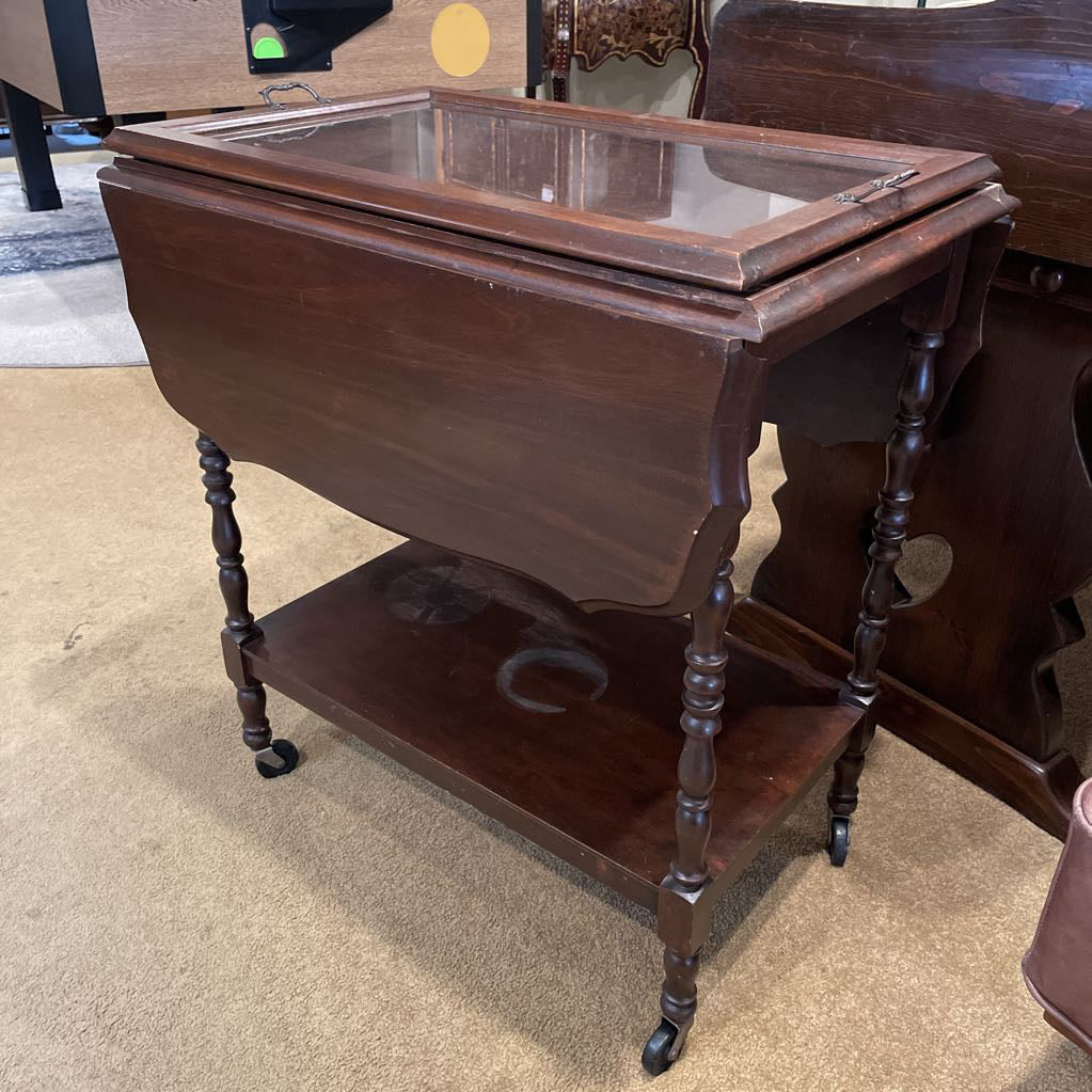 Turn Wood Drop Leaf Tea Cart w/ Glass Tray C BAR CARTS