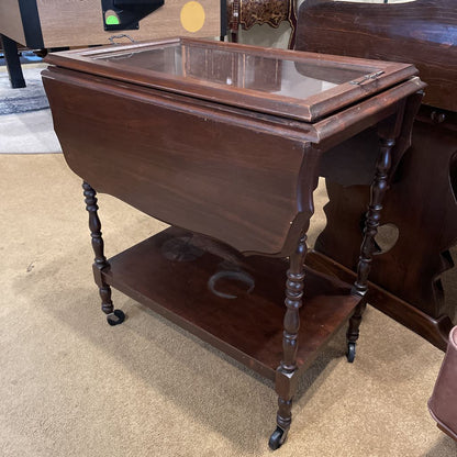 Turn Wood Drop Leaf Tea Cart w/ Glass Tray C BAR CARTS