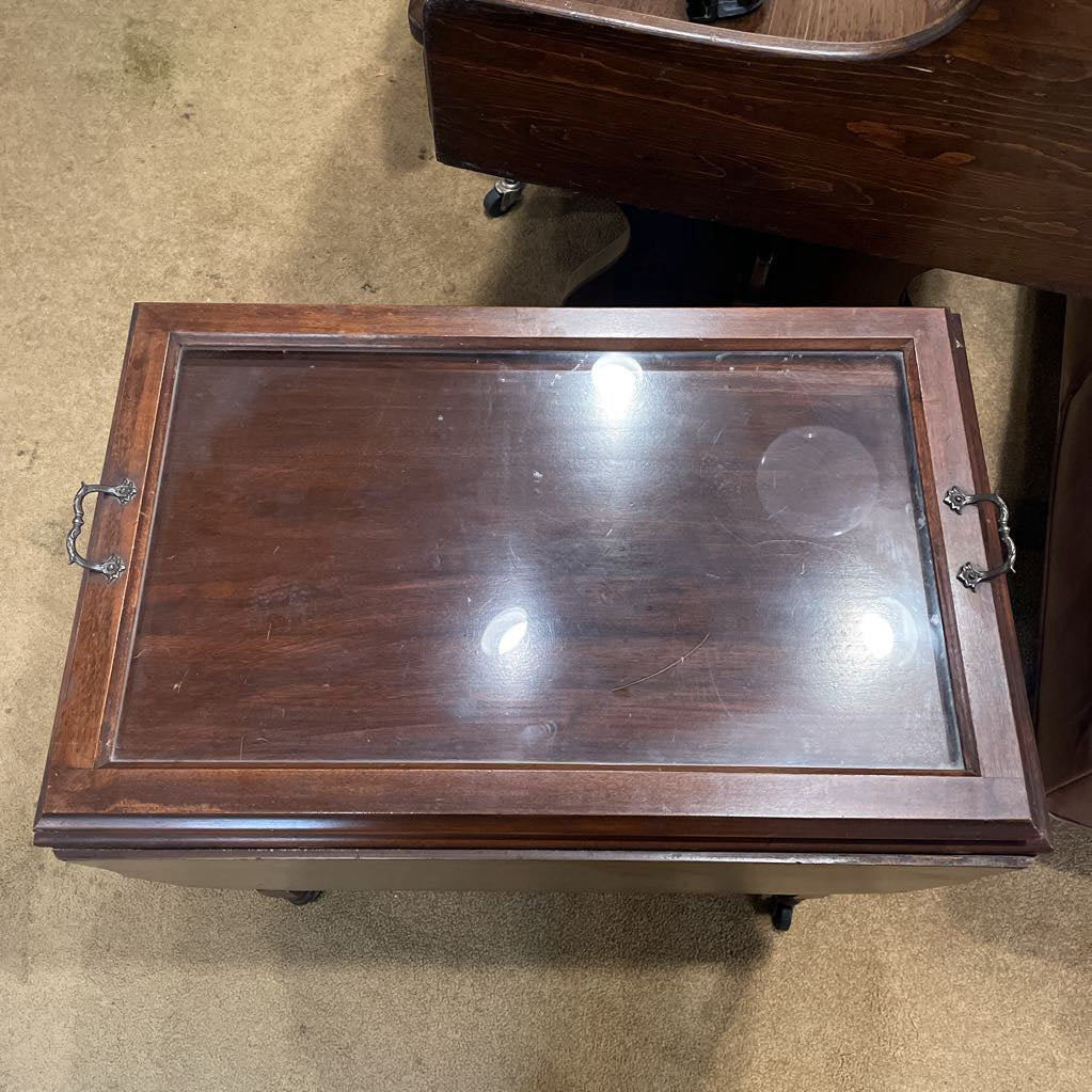 Turn Wood Drop Leaf Tea Cart w/ Glass Tray C BAR CARTS