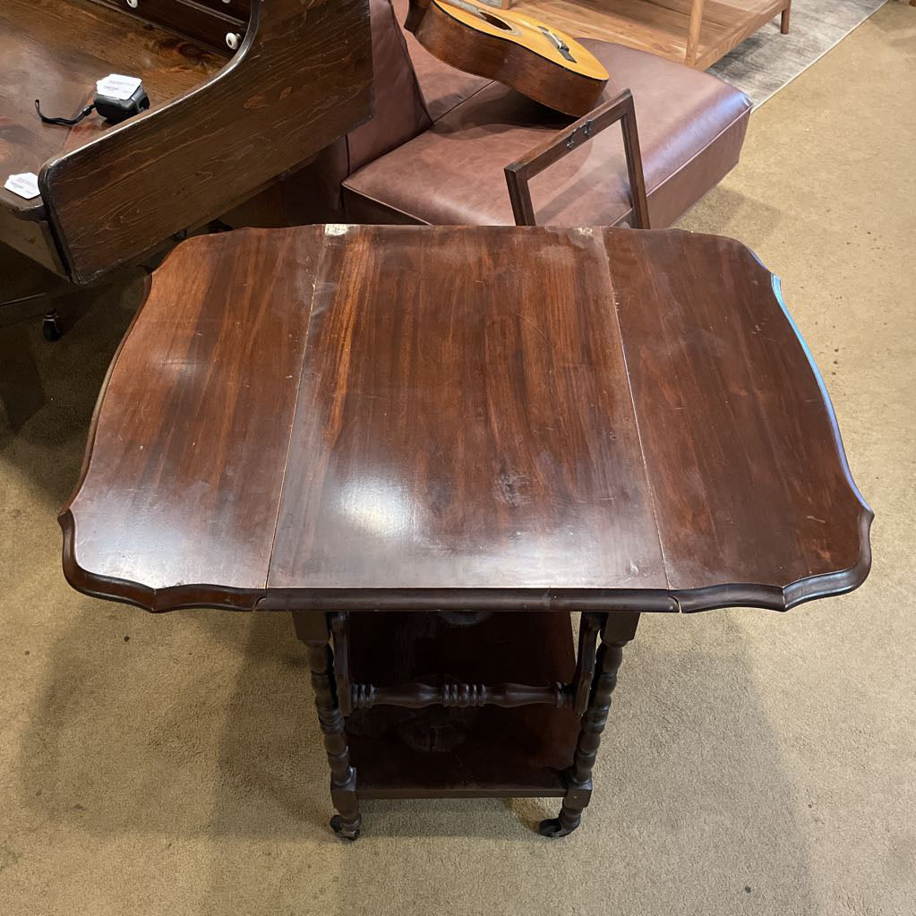Turn Wood Drop Leaf Tea Cart w/ Glass Tray C BAR CARTS
