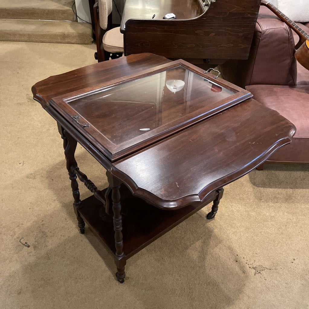 Turn Wood Drop Leaf Tea Cart w/ Glass Tray C BAR CARTS