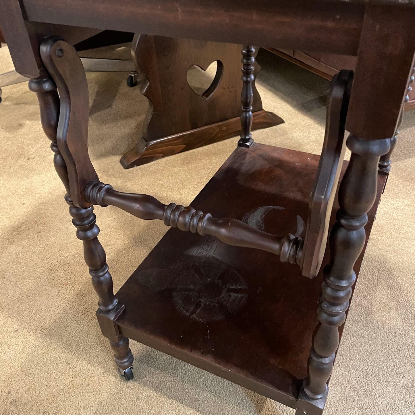 Turn Wood Drop Leaf Tea Cart w/ Glass Tray C BAR CARTS