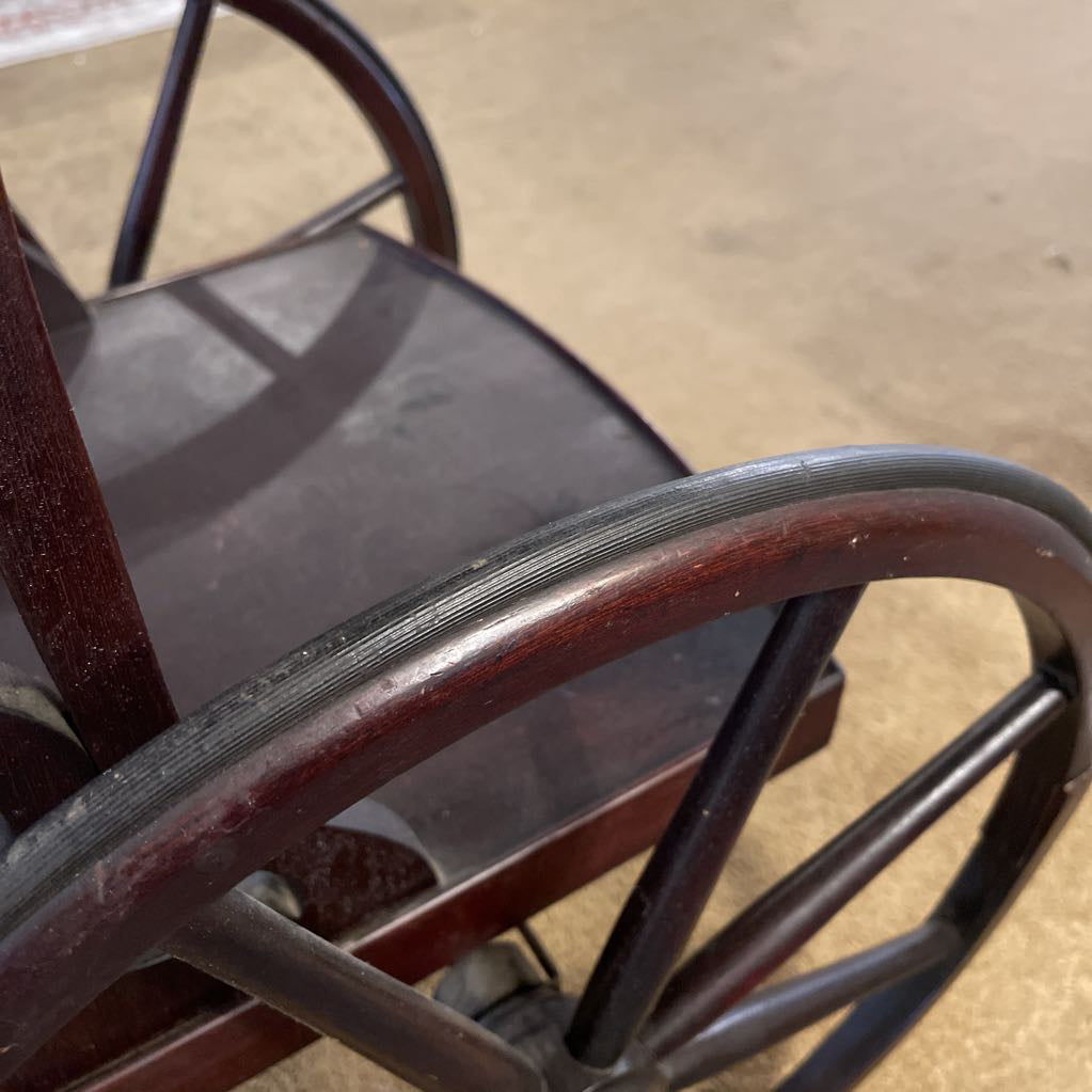 Dark Wood Tea Cart w/ Large Spindle Wheels & Glass Tray