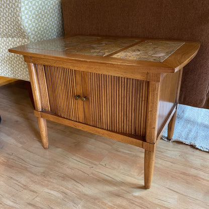 Tri Tile Oak Side Table w/ Sliding Doors C SIDE TABLES