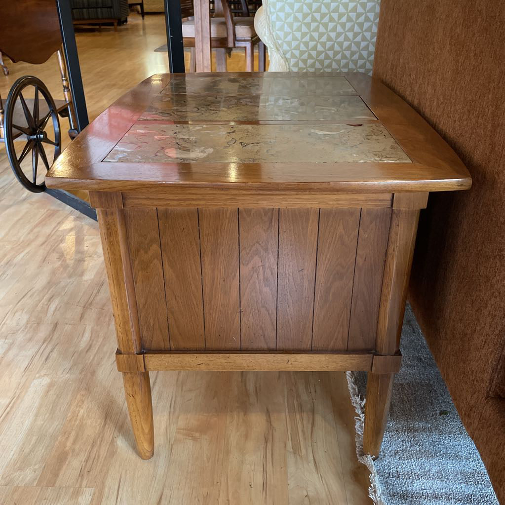 Tri Tile Oak Side Table w/ Sliding Doors C SIDE TABLES