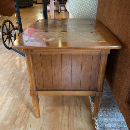 Tri Tile Oak Side Table w/ Sliding Doors C SIDE TABLES