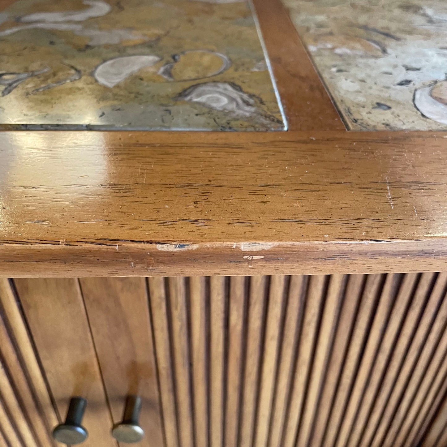 Tri Tile Oak Side Table w/ Sliding Doors C SIDE TABLES