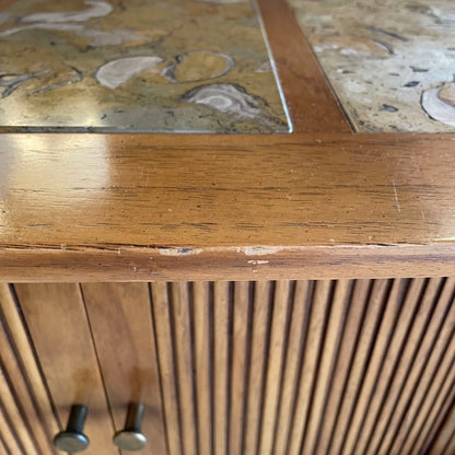 Tri Tile Oak Side Table w/ Sliding Doors C SIDE TABLES
