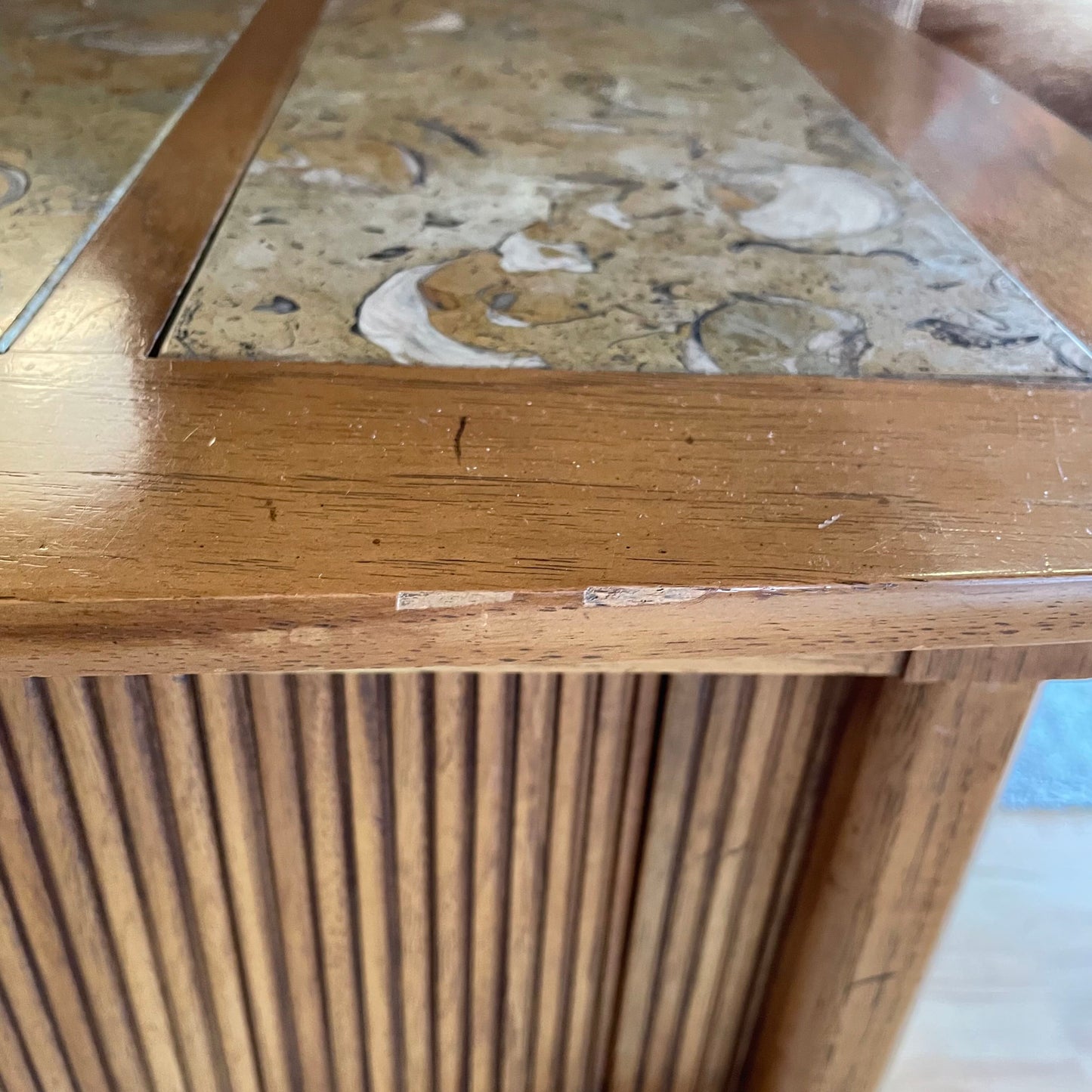 Tri Tile Oak Side Table w/ Sliding Doors C SIDE TABLES