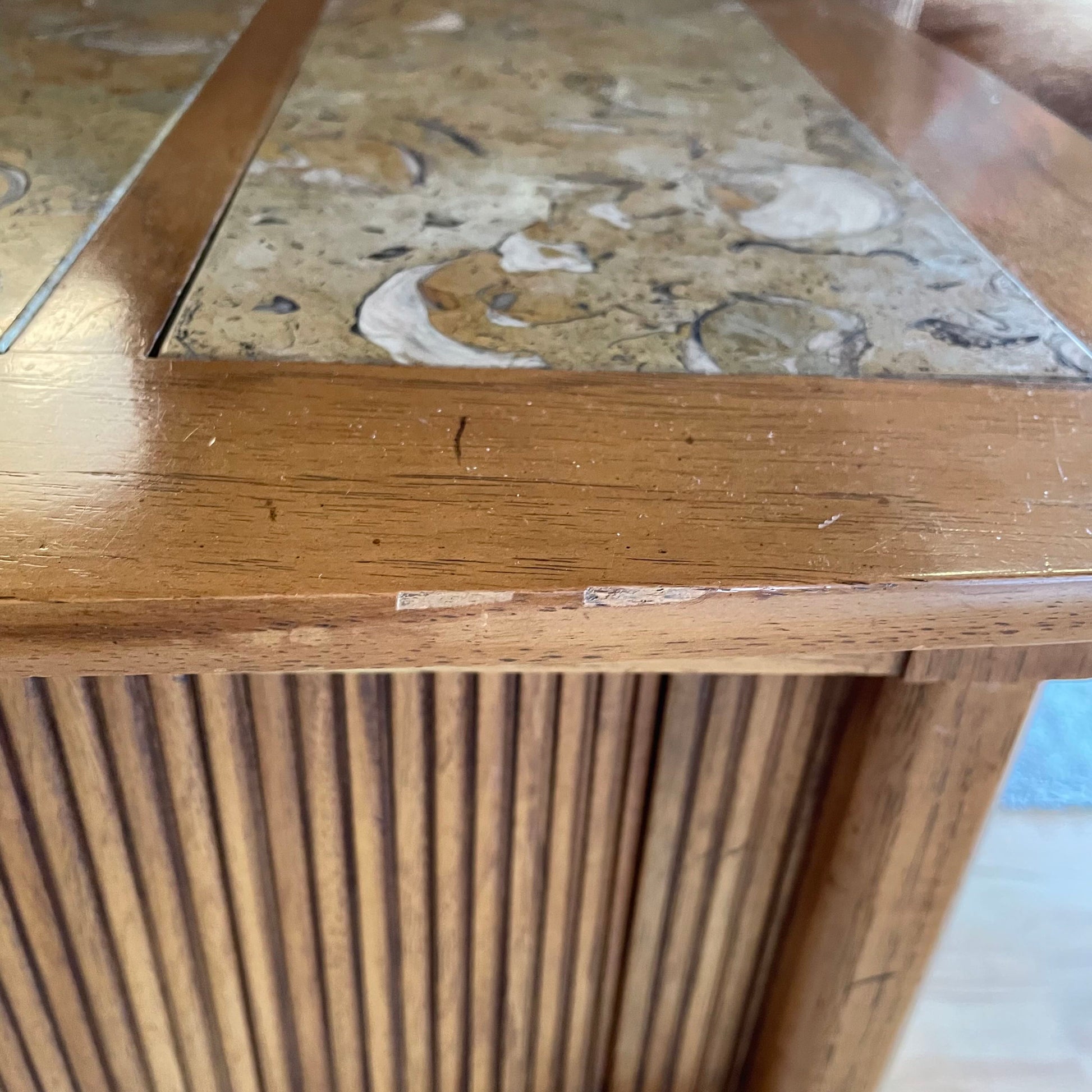 Tri Tile Oak Side Table w/ Sliding Doors C SIDE TABLES