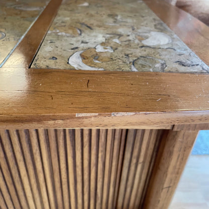 Tri Tile Oak Side Table w/ Sliding Doors C SIDE TABLES