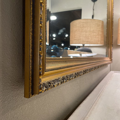 Ornate Rectangular Gold Frame Horizontal Wall Mirror
