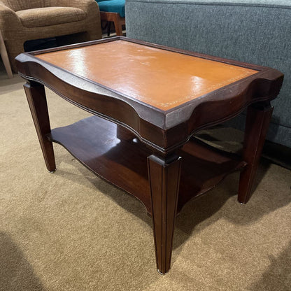 Golden Yellow Leather Top 2 Tier End Table C SIDE TABLES