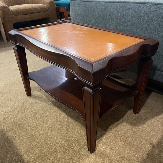 Golden Yellow Leather Top 2 Tier End Table C SIDE TABLES