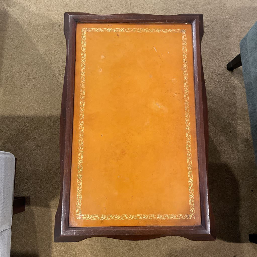 Golden Yellow Leather Top 2 Tier End Table C SIDE TABLES