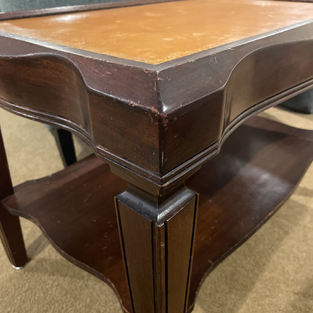 Golden Yellow Leather Top 2 Tier End Table C SIDE TABLES