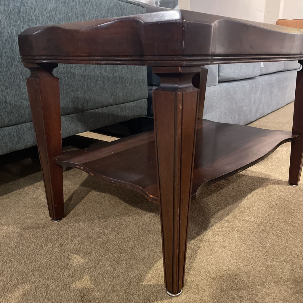 Golden Yellow Leather Top 2 Tier End Table C SIDE TABLES