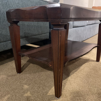 Golden Yellow Leather Top 2 Tier End Table C SIDE TABLES