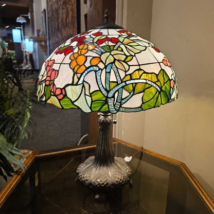 Pink and Red Floral Stained Glass Table Lamp