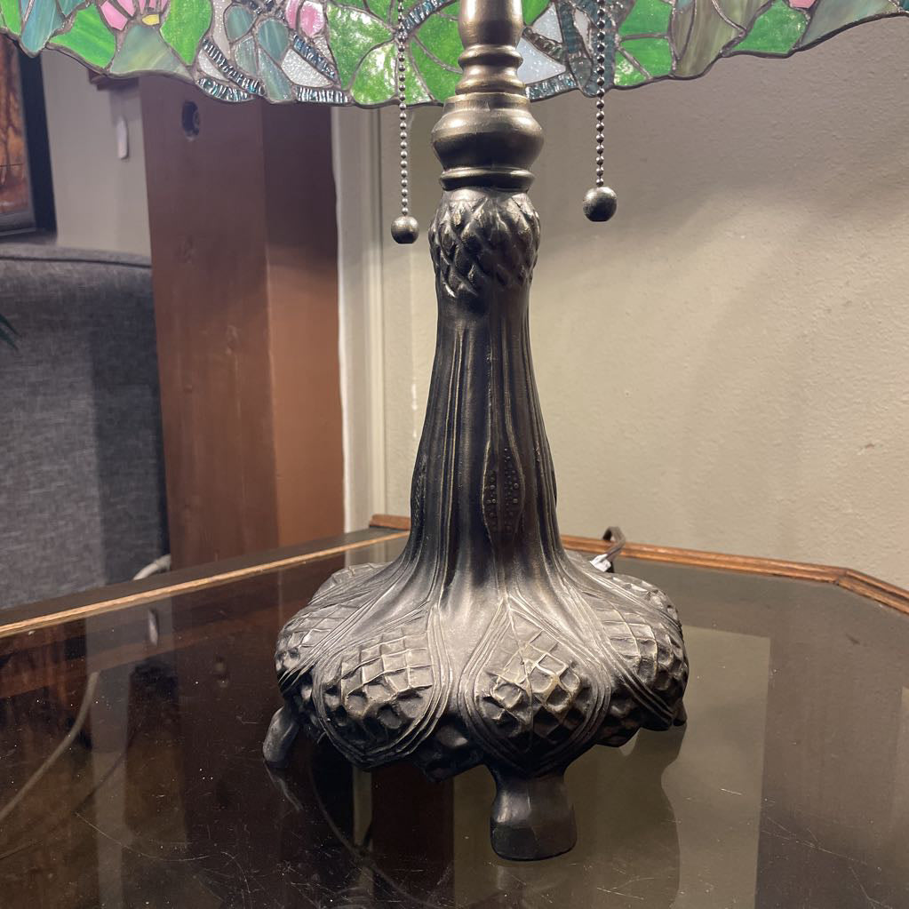 Pink and Red Floral Stained Glass Table Lamp