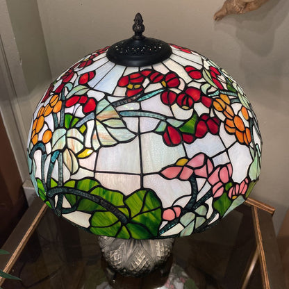 Pink and Red Floral Stained Glass Table Lamp