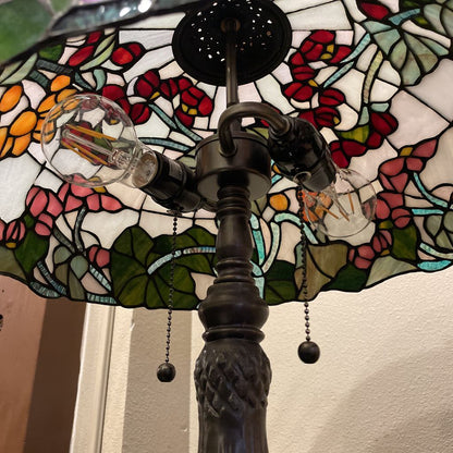 Pink and Red Floral Stained Glass Table Lamp