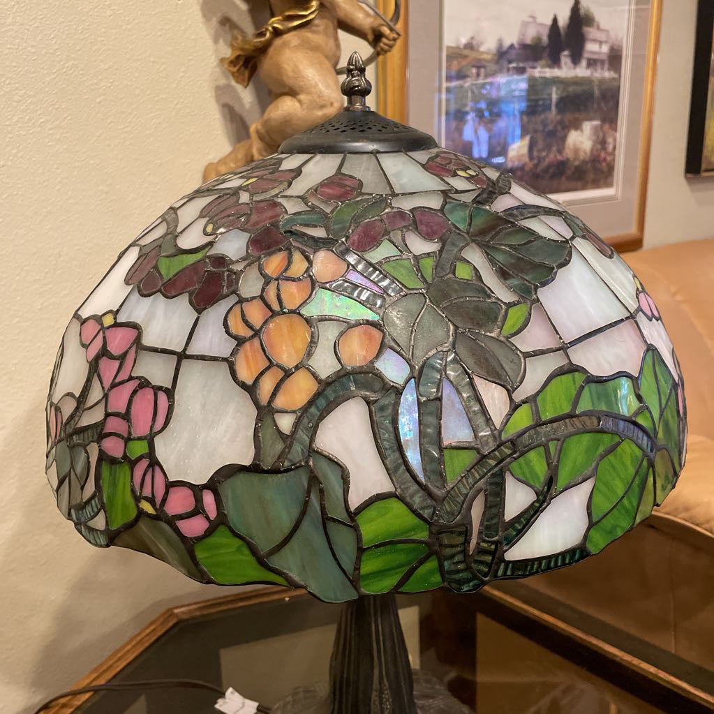 Pink and Red Floral Stained Glass Table Lamp